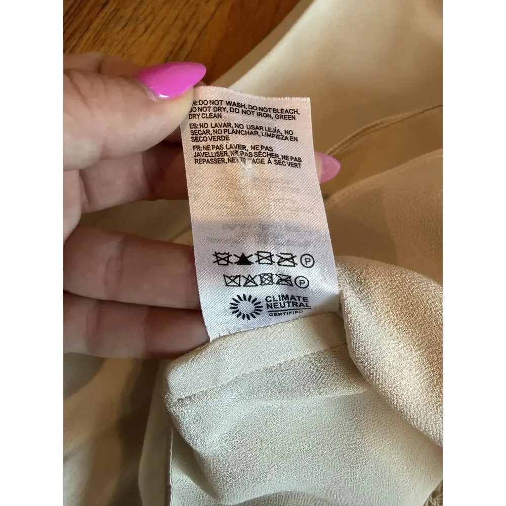 Reformation Womens Blouse sz 12 Beige Silk Puff Sleeve